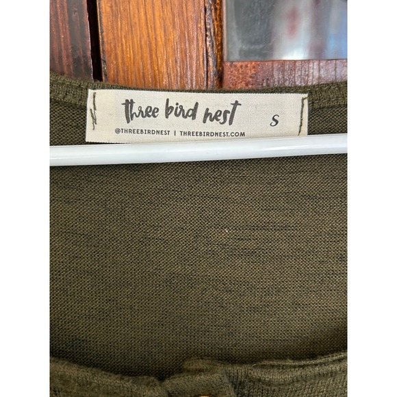 Three Bird Nest Olive Green Long Sleeve Button Front Jumpsuit Size Small - Picture 3 of 5